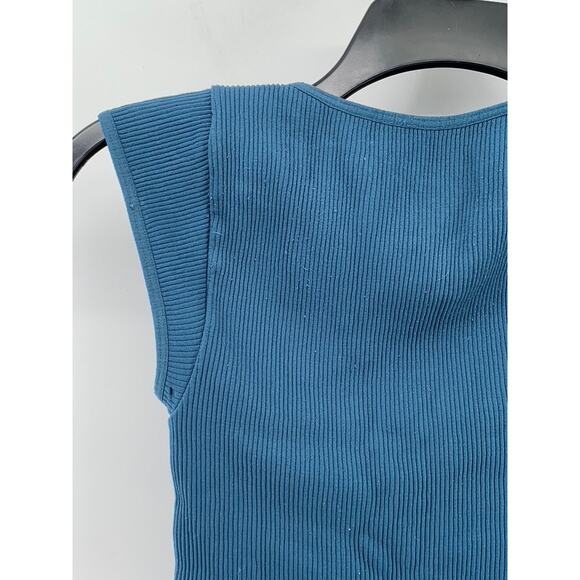 FREE PEOPLE INTIMATELY Women's Blue Ribbed V-Neck Cap Sleeve Bodysuit SZ XS/S - Picture 5 of 11